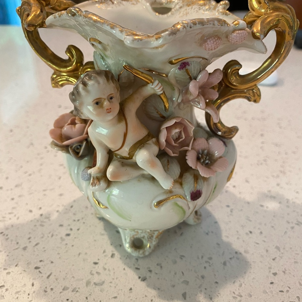 Vintage UCAGCO porcelain cherub vase